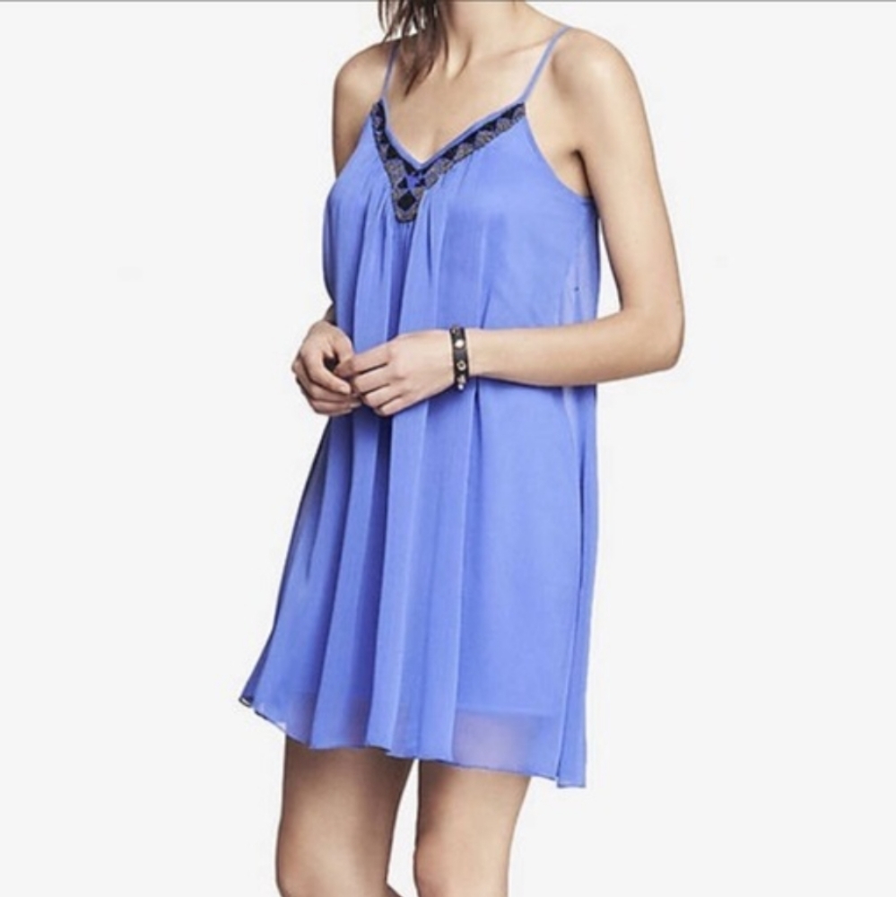 Express beaded chiffon trapeze flowy slip dress